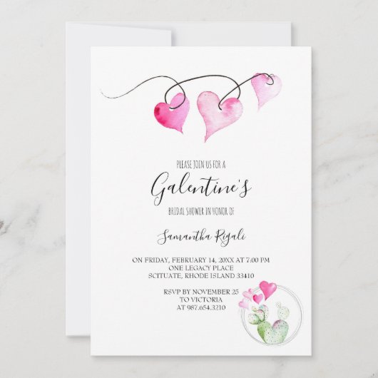 バレンタインをテーマにしたブライダルシャワー 招待状 (正面)