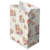 バレンタインアイボリーレトロハートパターン ミディアムペーパーバッグ (正面アングル)