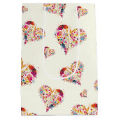 バレンタインアイボリーレトロハートパターン ミディアムペーパーバッグ (裏面)