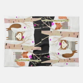 バレンタインウッドランドキツネキッチンティータオル キッチンタオル