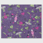 バレンタインエイリアン愛ufo宇宙船パープル ラッピングペーパー (フラット)