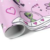 バレンタインエイリアン愛ufo宇宙船ピンク ラッピングペーパー (ロールコーナー)