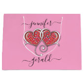 バレンタインエレガントインターロックハートデザイン ラージペーパーバッグ (正面)