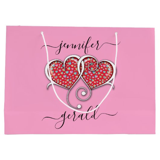 バレンタインエレガントインターロックハートデザイン ラージペーパーバッグ (裏面)