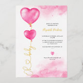 バレンタインオベビーラブピンクハートベビーシャワー 箔招待状 (正面)