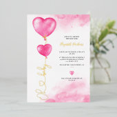 バレンタインオベビーラブピンクハートベビーシャワー 箔招待状 (立ち正面)