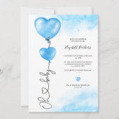 バレンタインオベビーラブブルーハートベビーシャワー 招待状 (正面)