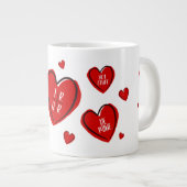 バレンタインカスタマイズ赤いハートかわいいカップルの白 ジャンボコーヒーマグカップ (正面右)