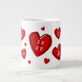バレンタインカスタマイズ赤いハートかわいいカップルの白 ジャンボコーヒーマグカップ (正面)