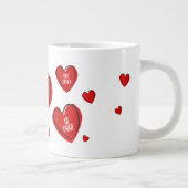 バレンタインカスタマイズ赤いハートかわいいカップルの白 ジャンボコーヒーマグカップ (右)