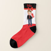バレンタインカップル赤い白の黒の赤い弓 ソックス (左外側)
