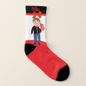 バレンタインカップル赤い白の黒の赤い弓 ソックス (左内側)