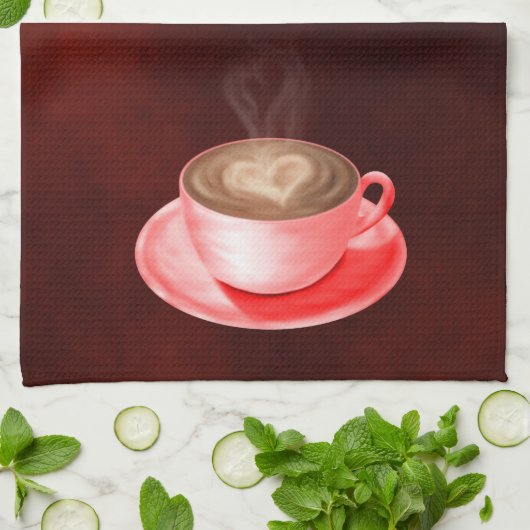 バレンタインカプチーノアートハート キッチンタオル (折り畳み)