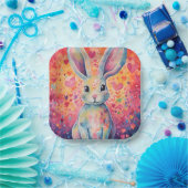 バレンタインカラーバーストコットンテールバニーピンク&プル ペーパープレート (パーティー)