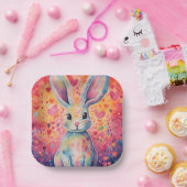 バレンタインカラーバーストコットンテールバニーピンク&プル ペーパープレート (パーティー)