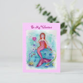 バレンタインカードピンクの人魚のバレンタインバイレネ シーズンポストカード (スタンド正面)