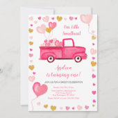 バレンタインカーハートピンク誕生日 招待状 (正面)