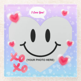 バレンタインガラスハートバルーンバブルガムカップル ガラスコースター