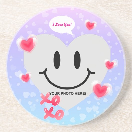 バレンタインガラスハートバルーンバブルガムカップル コースター (正面)