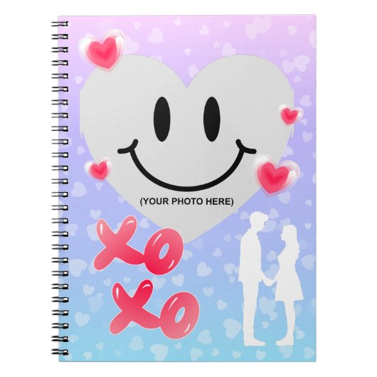 バレンタインガラスハートバルーンバブルガムカップル ノートブック (正面)
