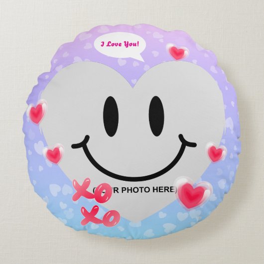 バレンタインガラスハートバルーンバブルガムカップル ラウンドクッション (正面)