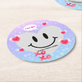 バレンタインガラスハートバルーンバブルガムカップル ラウンドペーパーコースター (アングル)