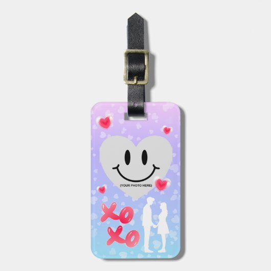 バレンタインガラスハートバルーンバブルガムカップル ラゲッジタグ (正面縦)