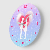 バレンタインガラスハートバルーンバブルガムカップル ラージ壁時計 (傾斜)