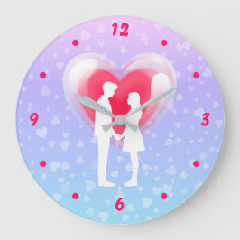 バレンタインガラスハートバルーンバブルガムカップル ラージ壁時計