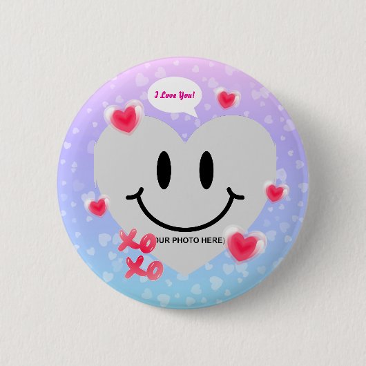 バレンタインガラスハートバルーンバブルガムカップル 缶バッジ (正面)