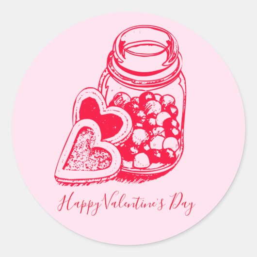 バレンタインキャンディとハートクッキーのガラス瓶 ラウンドシール (正面)