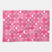 バレンタインキュートピンクハート＆フラワードットパターン キッチンタオル (横)