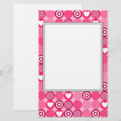 バレンタインキュートピンクハート＆フラワードットパターン 便箋 (正面/裏面)