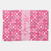 バレンタインキュートピンクハート＆フラワーパターン名 キッチンタオル (横)