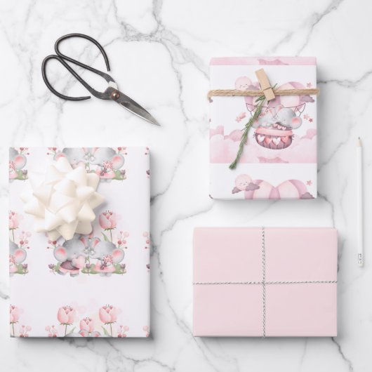 バレンタインキュートベビーゾウ ラッピングペーパーシート (正面)