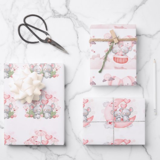 バレンタインキュートベビーネズミ ラッピングペーパーシート (正面)