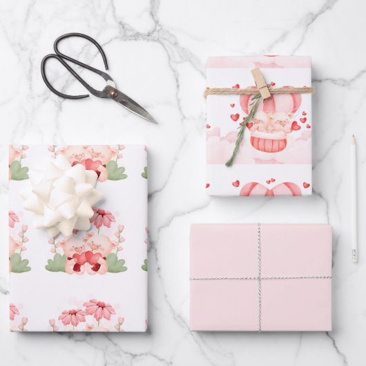 バレンタインキュートベビーピグレット ラッピングペーパーシート (正面)