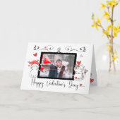 バレンタインキュート猫ハートカスタム写真 カード (黄色い花)