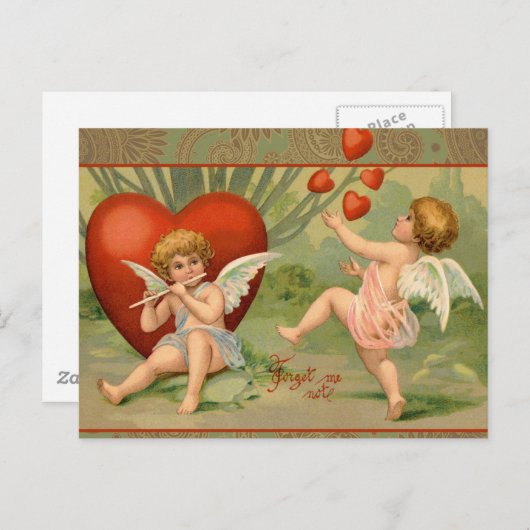 バレンタインキューピズラブアンティークヴィンテージ シーズンポストカード (正面/裏面)