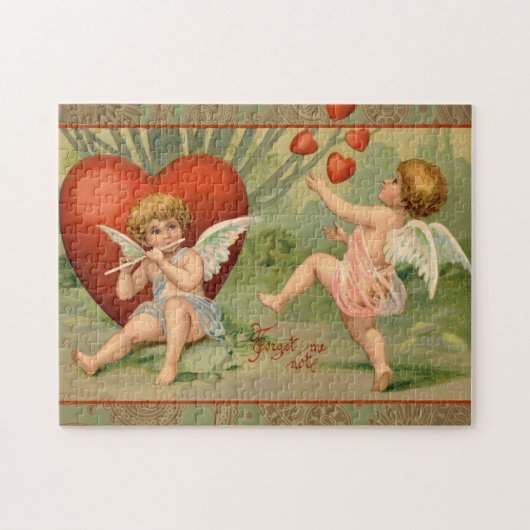 バレンタインキューピズラブアンティークヴィンテージ ジグソーパズル (横)