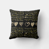 バレンタインギフト – パーソナライズされた文字ブラック金ゴールド クッション (裏面)