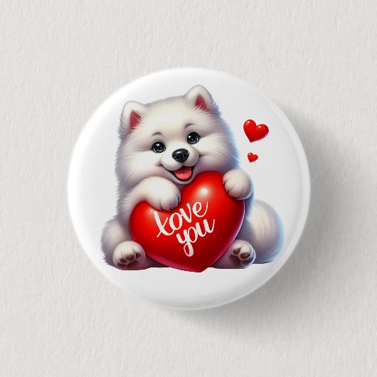 バレンタインギフト – POMポムラブポメラニア犬ネックレス 缶バッジ (正面)