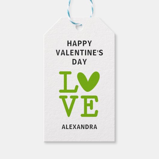 バレンタイングリーン&ホワイトラブハートカスタムギフトラベル ギフトタグ (正面)