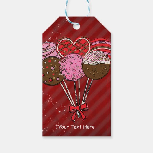 バレンタインケーキポップカスタム誕生日パーティーのお願い ギフトタグ (正面)
