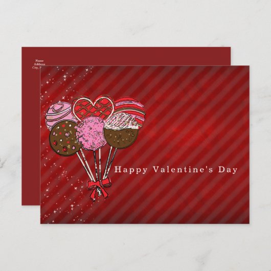 バレンタインケーキポップ告知またはパーティー ポストカード (正面/裏面)