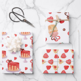 バレンタインケーキ&赤いハートCookie ラッピングペーパーシート