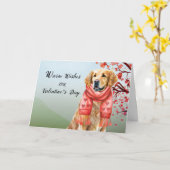 バレンタインゴールデンレトリバードッグスカーフを着たハート カード (黄色い花)