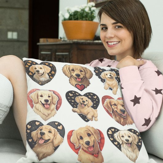 バレンタインゴールデンレトリバードッグ クッション