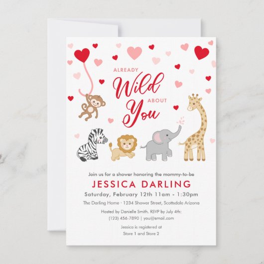 バレンタインサファリベイビーシャワーテーマ 招待状 (正面)