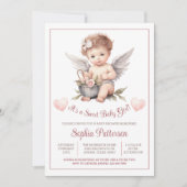 バレンタインスイートベビーガールベビーシャワー 招待状 (正面)